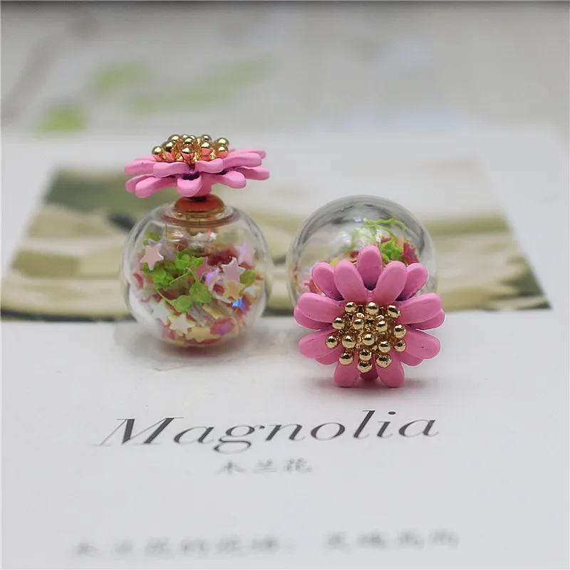 Fashion Jewelry Design Wishing Star Glass Ball Eternal Flower Gypsophila  Earrings for Women Temperament Korean Girl Accessories