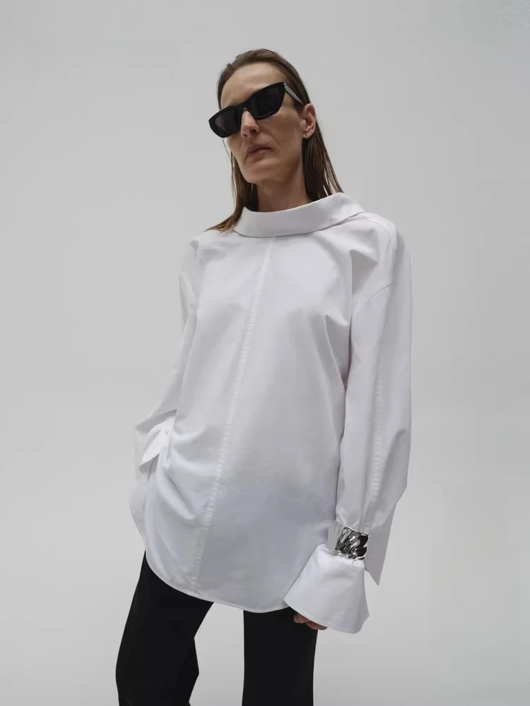 

Winter New Edition Red Label Long Velvet Cotton Shirt Front Back Wear Straight Tube Cotton 100% Mid-Length Sharp Collar