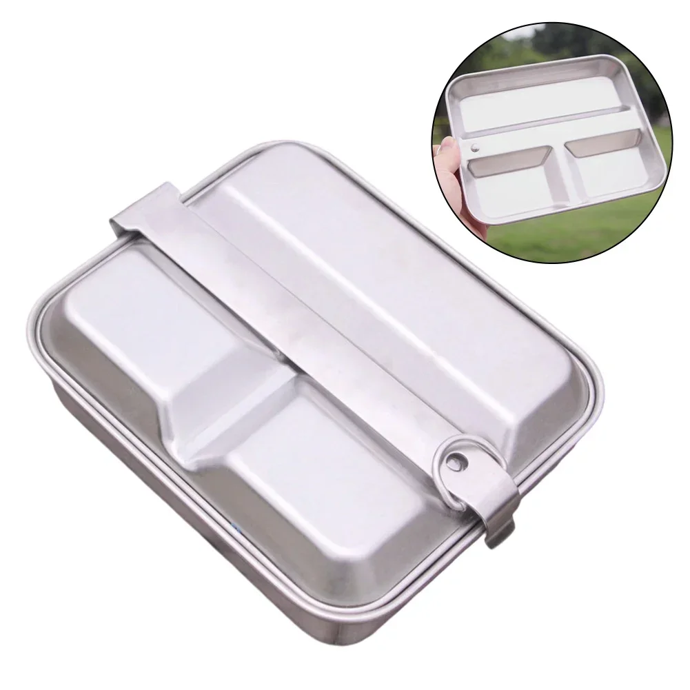 

Camping Lunch Box Stainless Steel Portable Multifunctional Square Lunch Box With Handle Outdoor Tableware Accessories