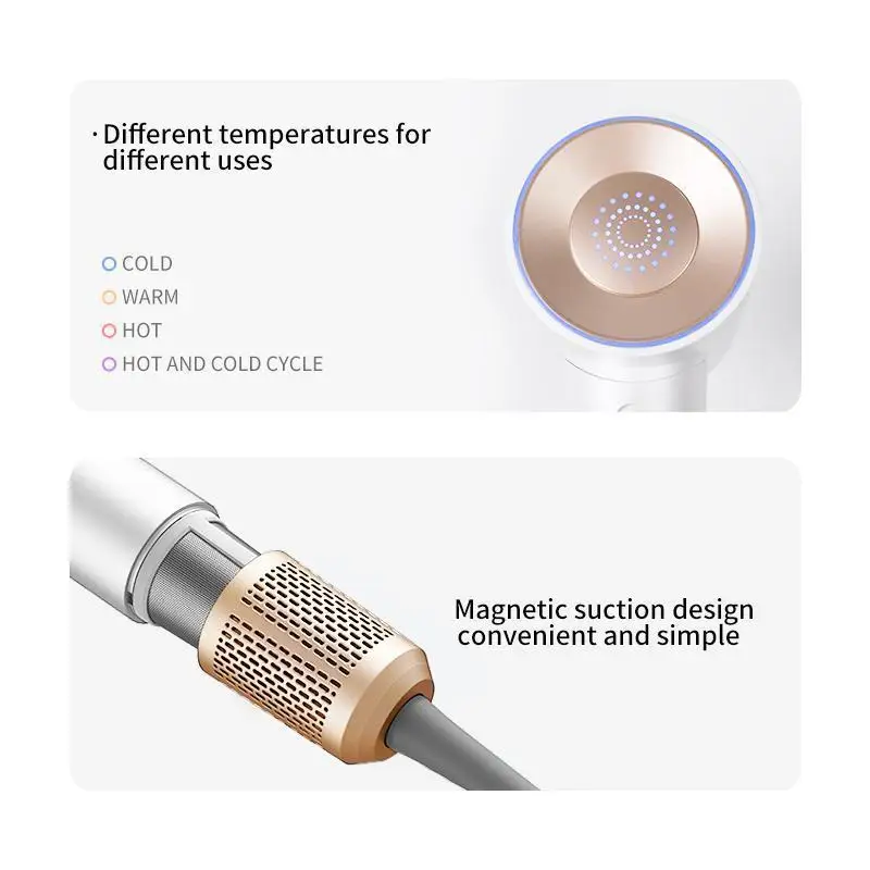 Pengering Rambut Ion Negatif Motor Tanpa Sikat 1400W Pengering Rambut Kecepatan Tinggi 3 Kecepatan 4 Temperatur Pengering Rambut untuk Perjalanan Rumah Salon Putih