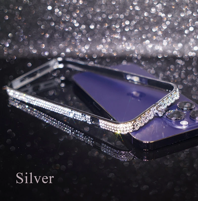For iPhone 15 14 13 12 11 Pro Max Case Rhinestone Bling Diamond Love Bumper For iPhone 15 XS XR Case Glitter Inlay Metal Frame image 4