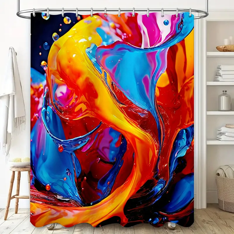 Vibrant Colorful Fluid Design Shower Curtain Waterproof Fabric for Bath Decorations in Bathroom Accessories