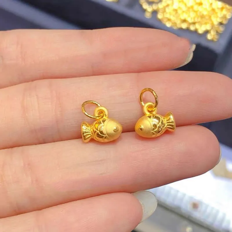 Solid 24K Yellow Gold Pendant Women 3D Gold Fish Necklace Pendant 1pcs