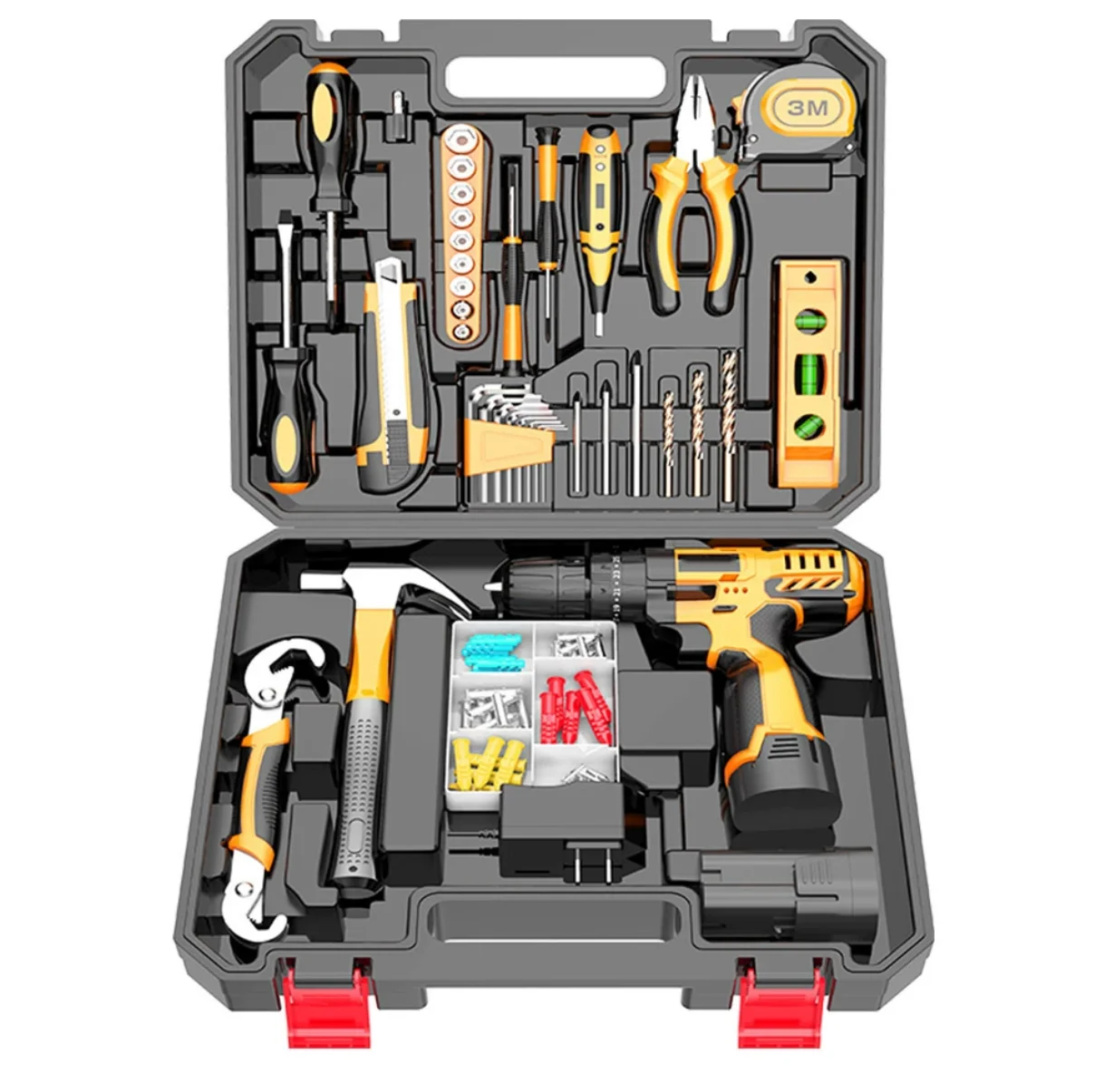 128PCS Multifunctional Battery-Powered Electric Tool Set-Stainless Steel Household Workshop Repair Kit Drill Angle Grinder