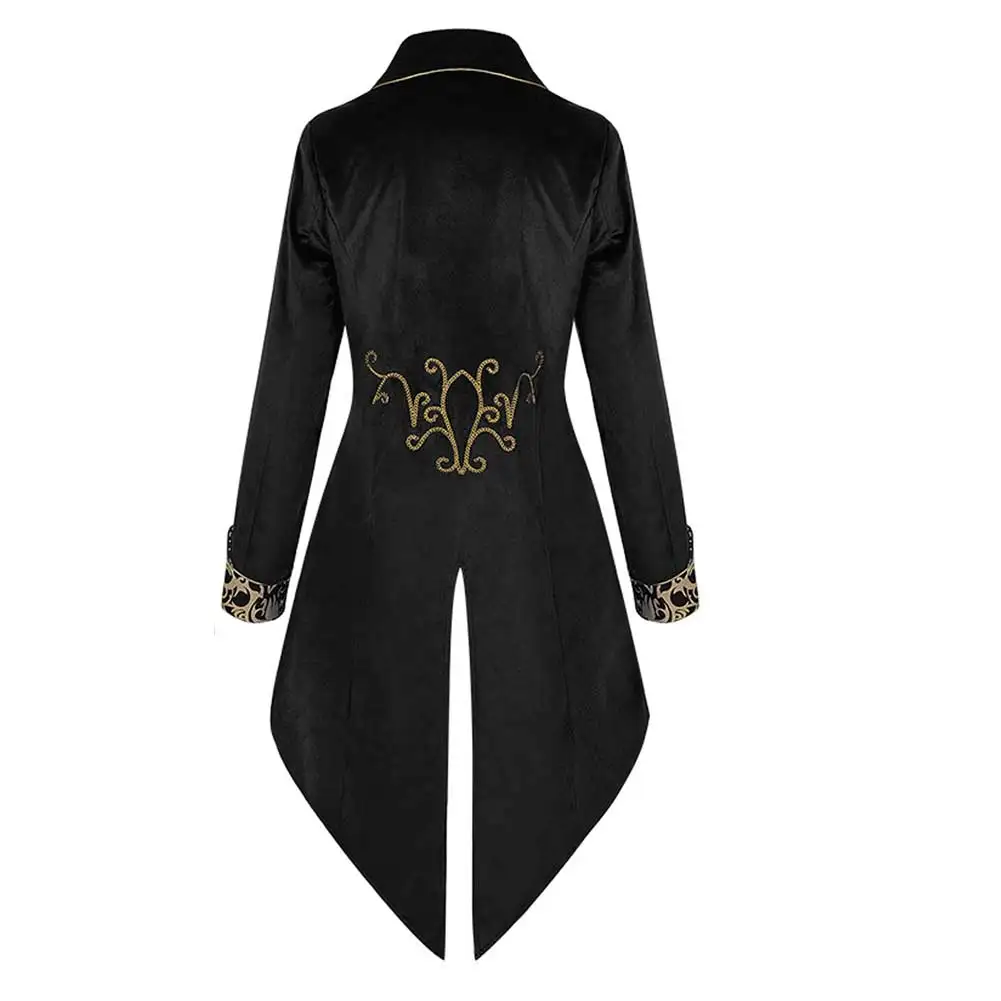 Steampunk Gothique Rétro Médiéval Noir Veste Cosplay pour Hommes, Renaissance Victorienne, Long Manteau, Costume d'Halloween, Carnaval, ixTrempée