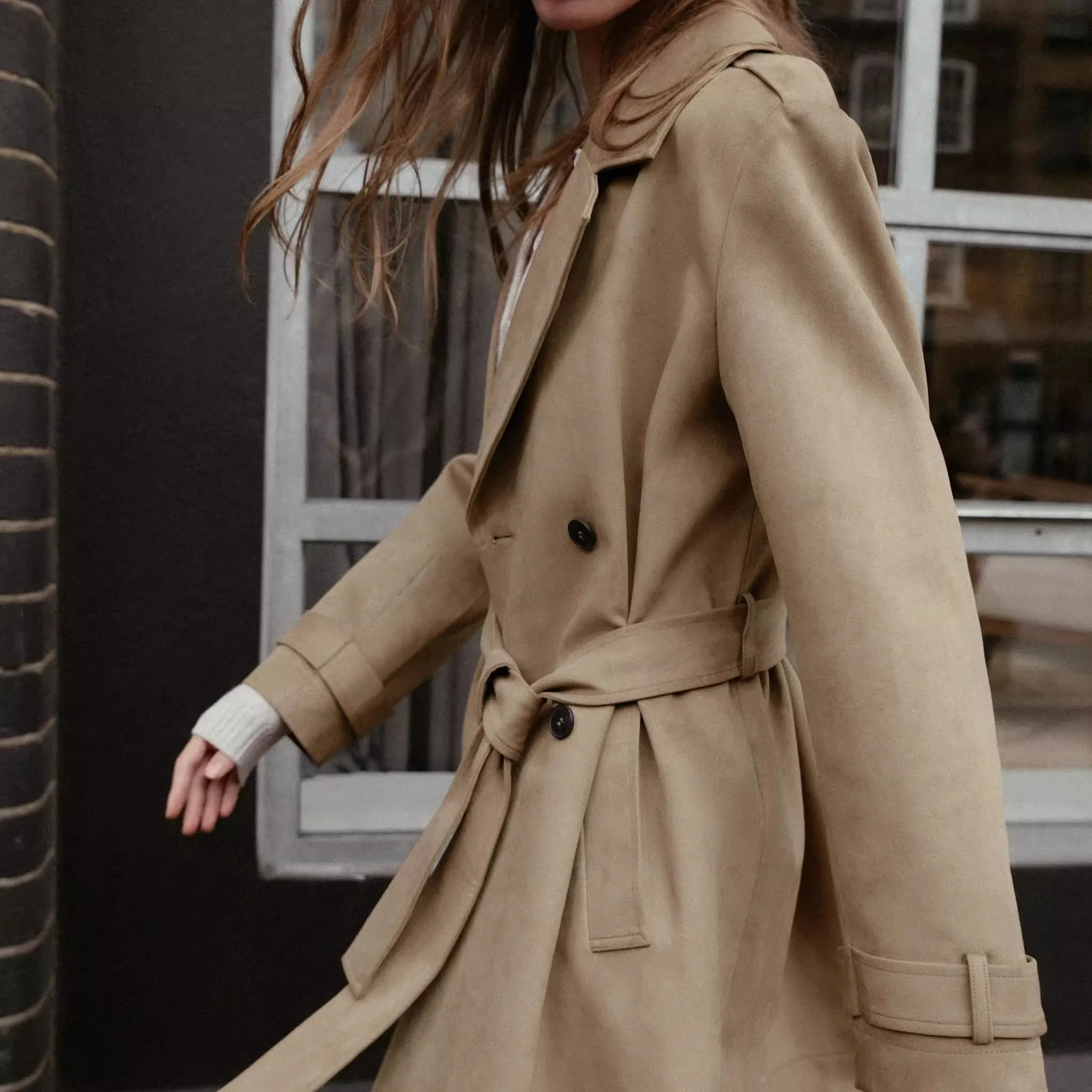 

Autumn New Arrival Women's Windbreaker Coat with Collar ket Faux Suede Effect Loose Fit Korean Casual Sle Long Sve