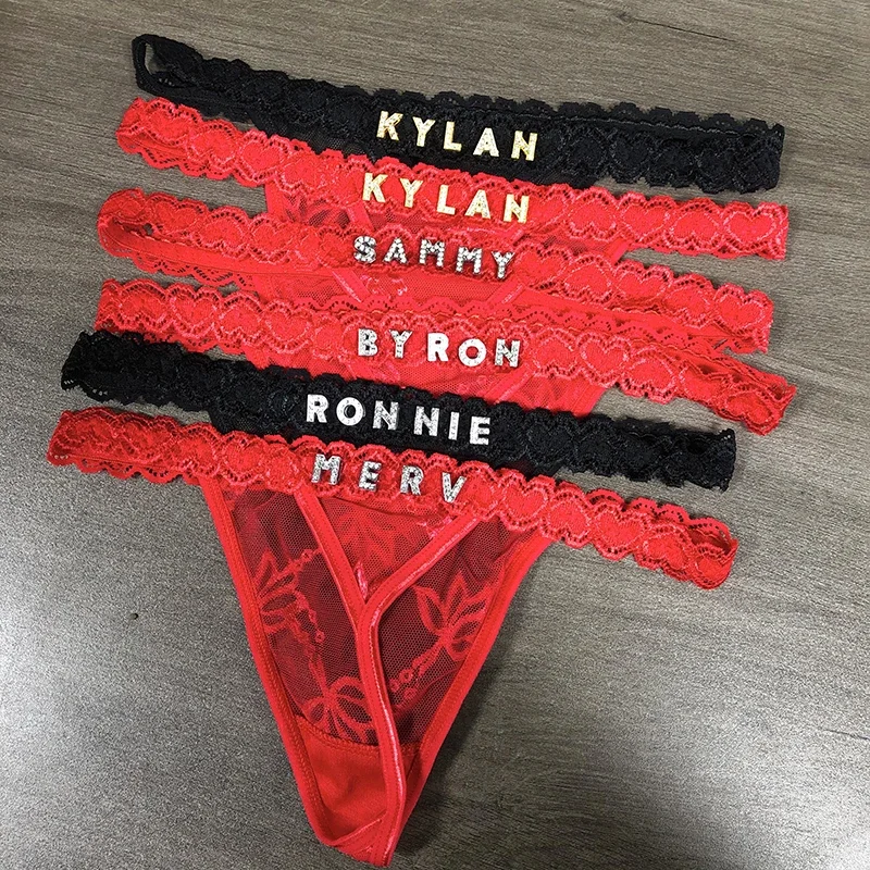 Custom Name Thong Sexy Lace Custom Panties Personalized Crystal Letters Underwear Women Bikini G String Hot wife Lover Gift