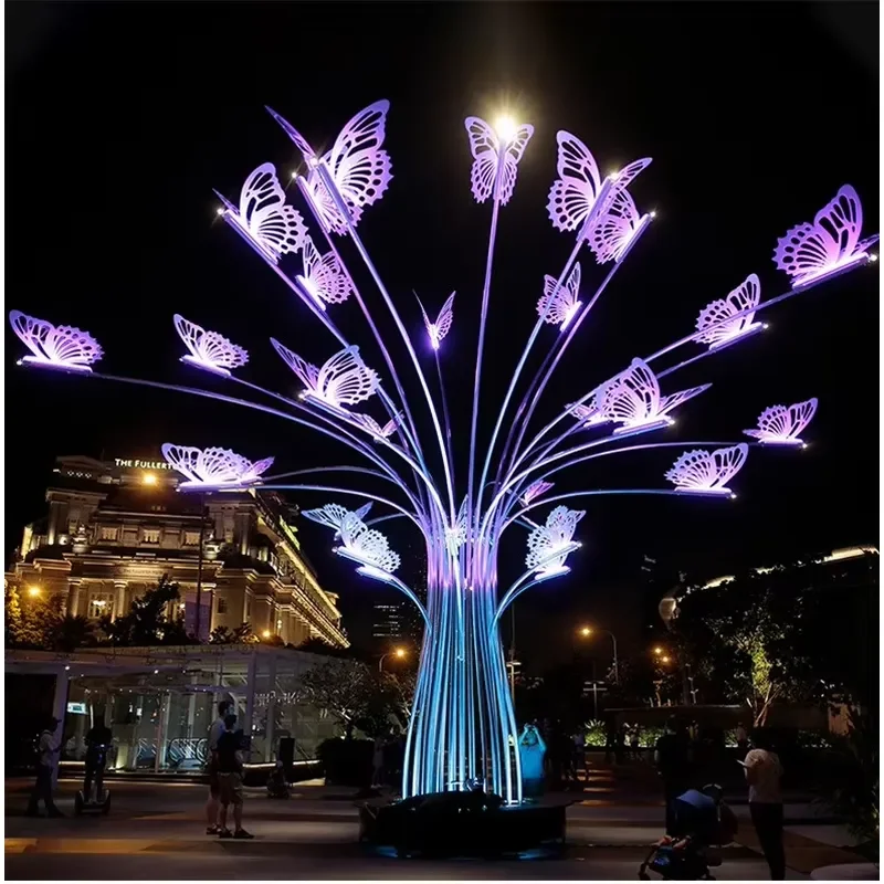 Custom RGB Butterfly Tree LED Landscape Light for Outdoor Decorative Cross Street IP65 Rated for Christmas Public Decoration