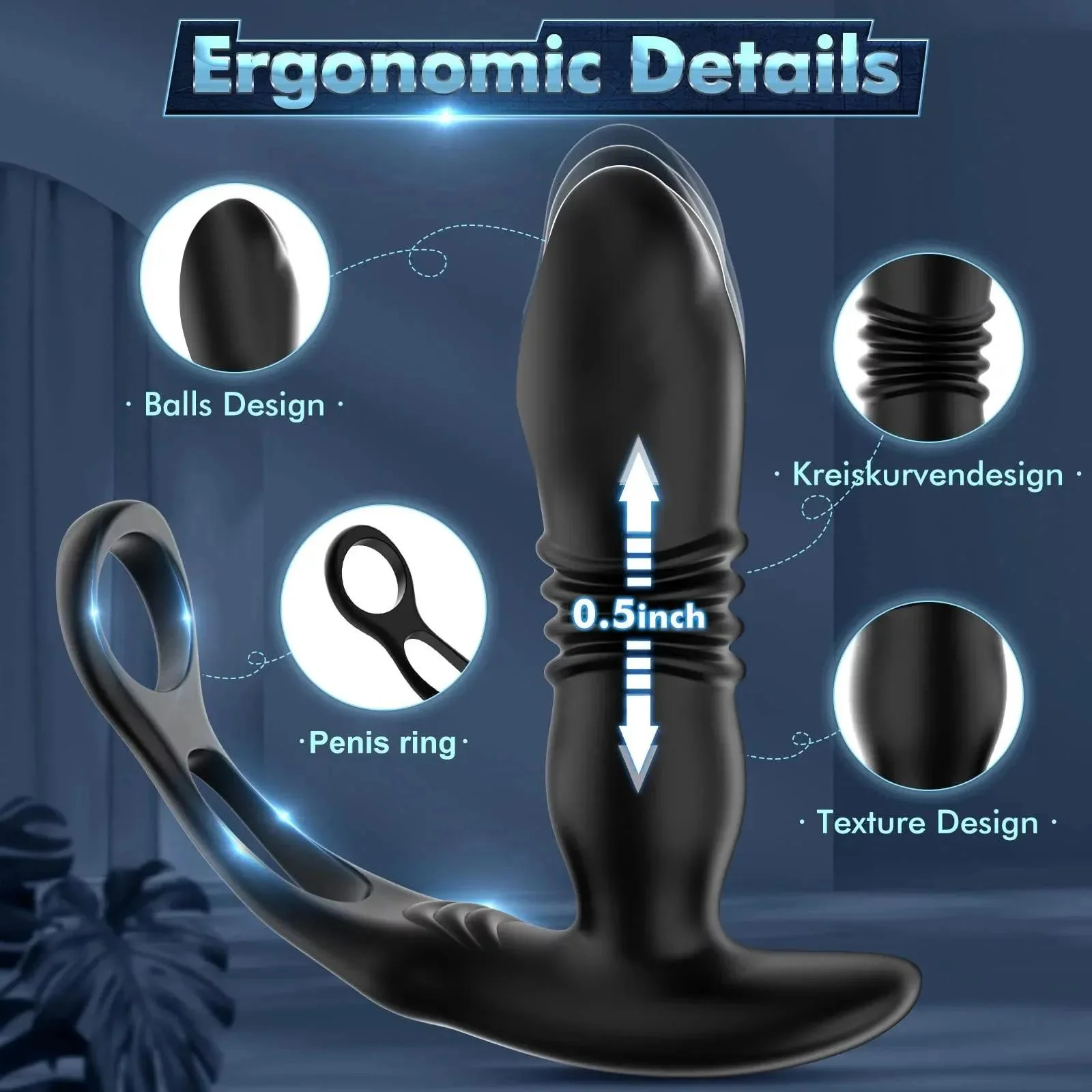 Thrusting Butt Plug for Men with Penis Cock Ring Anal Vibrator Butt Plug with Penis Ring Prostate Stimulator Delay Ejaculation