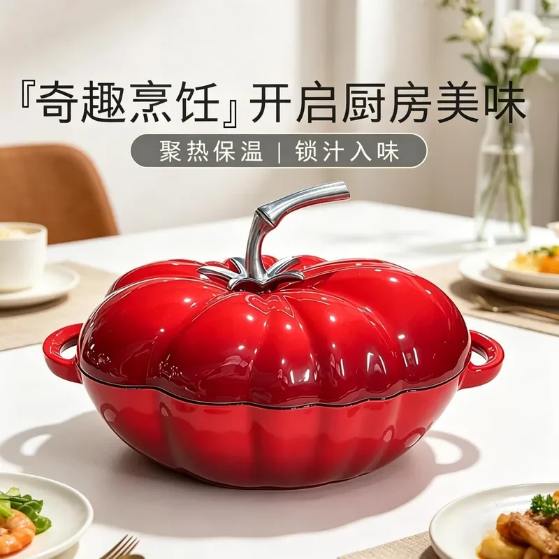 Cast Iron Enamel Pot Non Stick Stew Soup Cookware Universal Kitchen Utensils For Household Cooking Durable Heat Resistant Pan