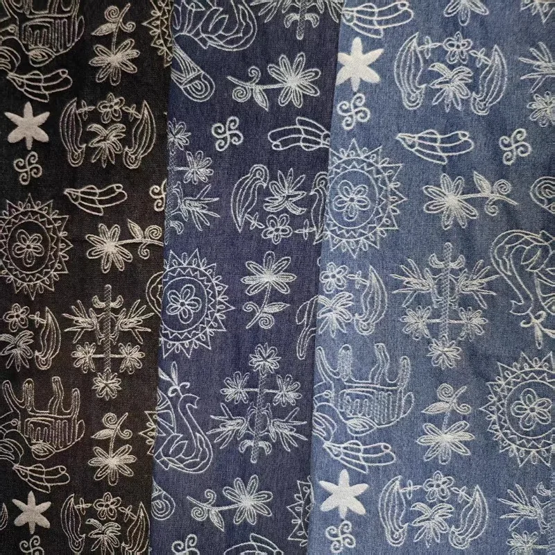 

New Chinese Ethnic Style Denim Jacquard Fabric for Diy Leaning Against Pillows Shoes Hats Cloth Diy Sewing By The Meter Material