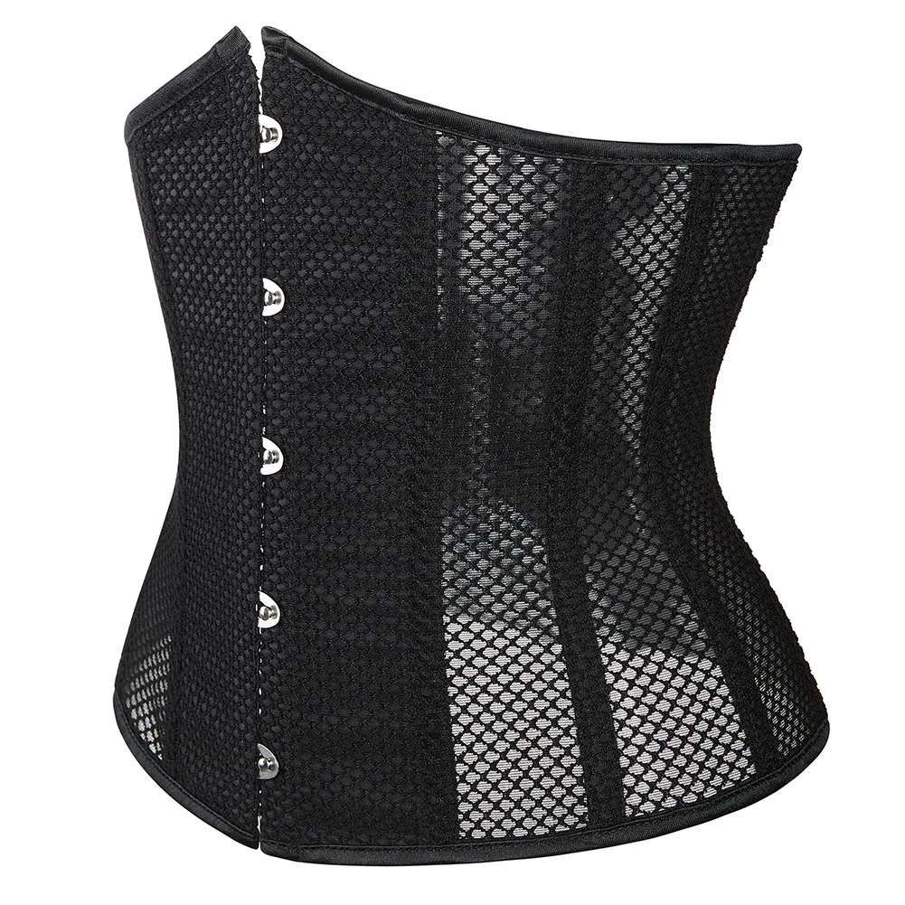 

Women Waist Trainer Sexy Black Mesh Corset Goth Vintage Slim Body Belts Streetwear See Through Corset