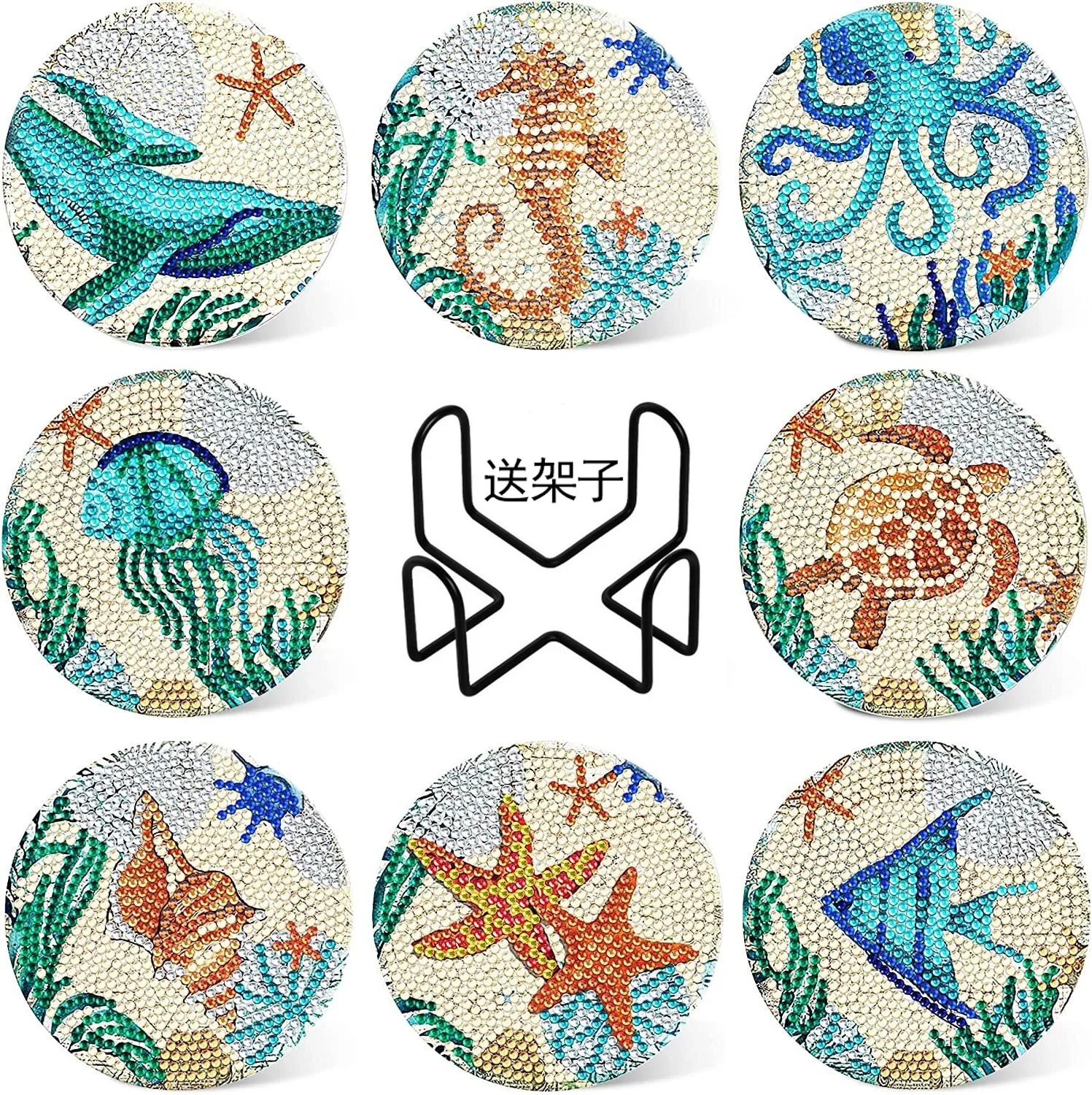 

5D Rhinestone Diamond Painting Coaster DIY Handmade Craft Kit Creative Round Square Cup Mat Home Table Decor Gift