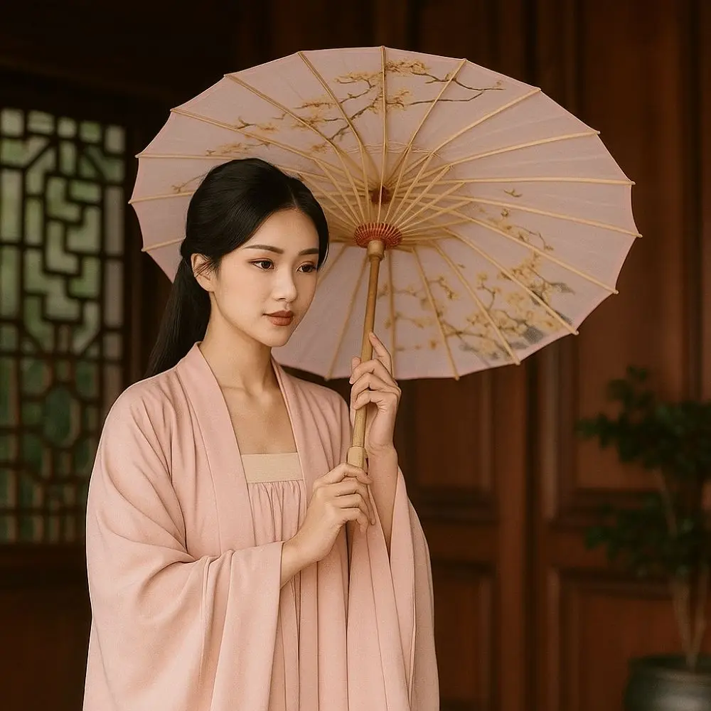 

Бамбуковый масляный бумажный зонт в китайском стиле, зонтик ханьфу ручной работы, непромокаемый солнцезащитный крем, древний танцевальный зонтик, костюмы