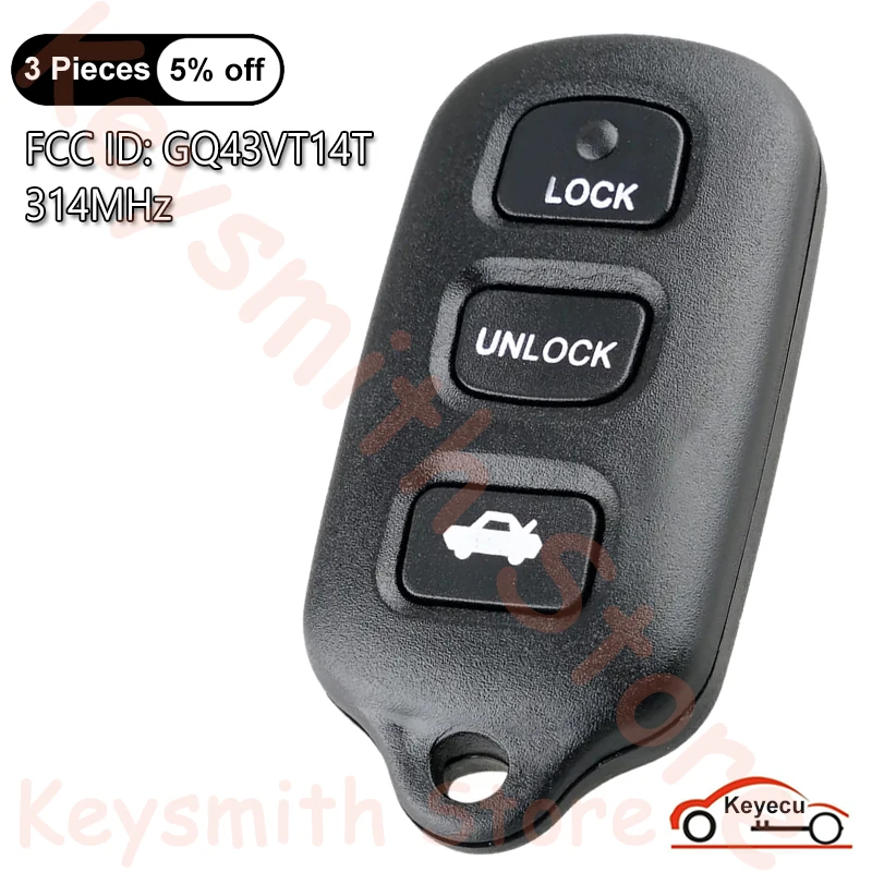 KEYECU 3+1 4 Buttons 314MHz for Toyota Camry 2002 2003 2004-2006 Matrix 2003-2008 Auto Remote Control Key Fob FCC ID: GQ43VT14T