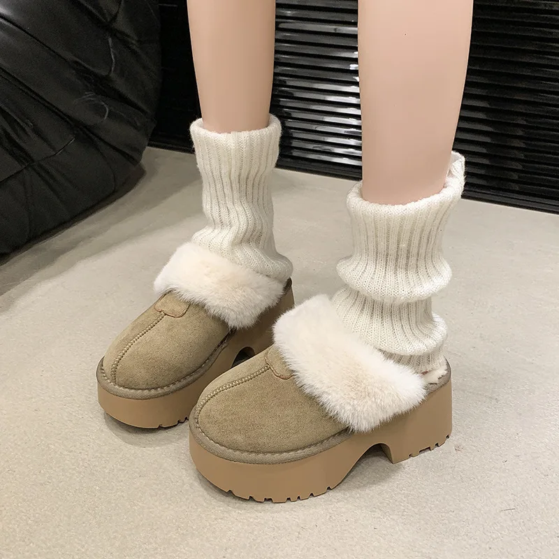 2025 جديد المرأة فروي النعال الشريحة في الهواء الطلق داخلي أحذية منزلية شتاء دافئ أفخم اصطف منصة النعال الأحذية مع نعل سميك #6