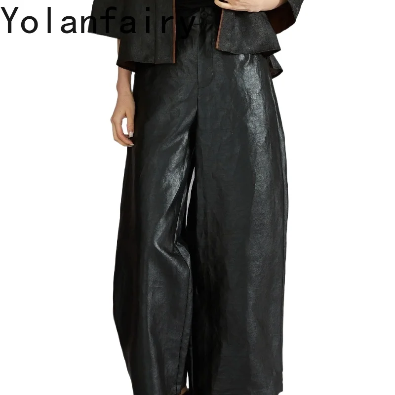 YOLANFAIRY 100% Real Mulberry Silk Pants for Women Luxury Gambiered Silk Black Casual Pants Trousers Elegant Wide Leg Pants 2026