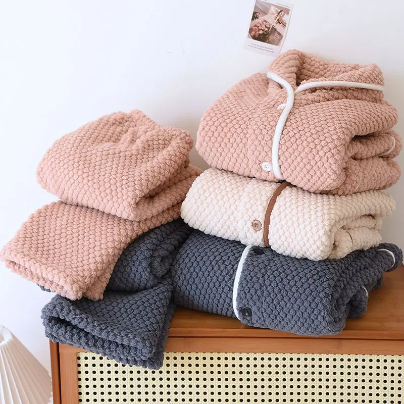 

Couple Pajamas Flannel Autumn and Winter Female Thickening Type Warm Men's Long Sleeve Simple Loungewear Set Comfort Warmth Soft