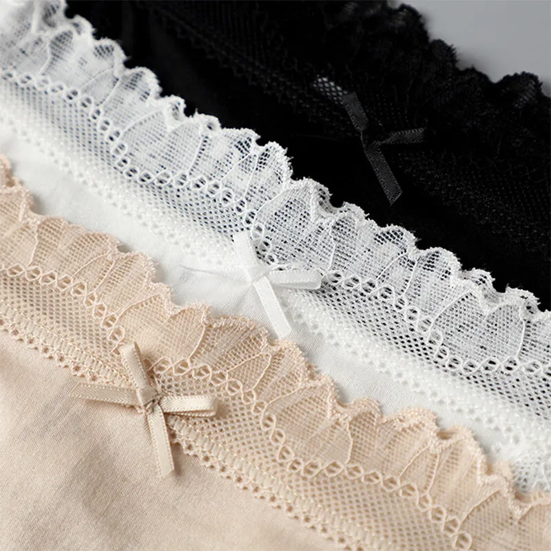 3 Pairs/lot 100% Mulberry Silk Women Briefs Lace Underwear Lingerie Panties Sexy