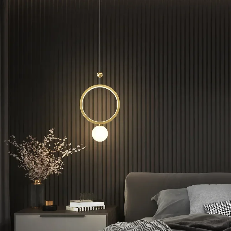 

Modern New Pendant Light Luxury Led Bedside Ring Gold Lighting Fixture Hanging Living Bedroom Kitchen Island Home Decor Lamp