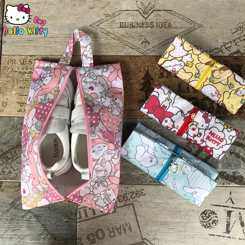 Bolsa de almacenamiento de zapatos de dibujos animados Kawaii Sanrio Hello Kitty, Melody Cinnamoroll Purin, tela Oxford impermeable, cubierta de