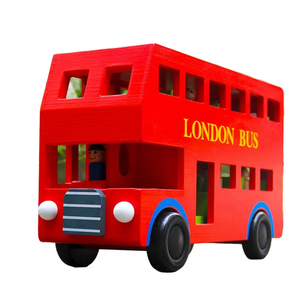 Bus Model Environmentally Wooden Sanded Smooth 1/18 for Parent-Child Interaction Coordination Kids