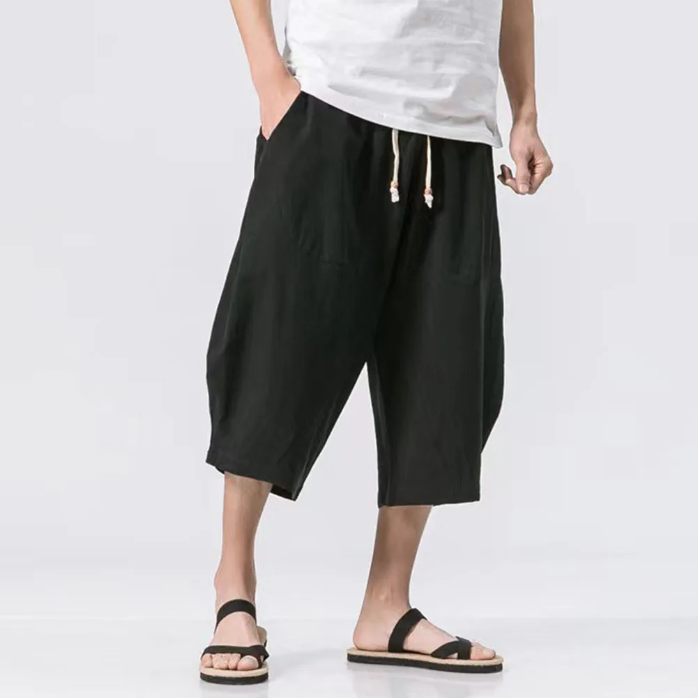

Men Loose Thin Cotton Linen Casual Trousers Calf-length Sweatpants Men's Clothing Fashion Solid Color Harem Pants