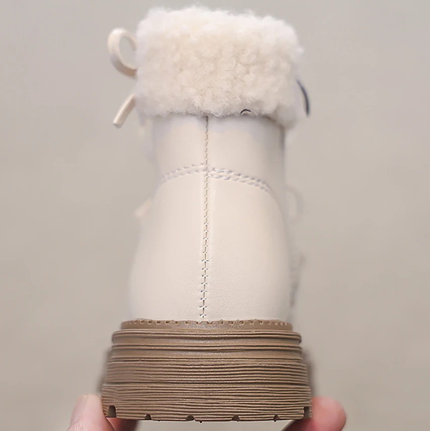 Zimowe buty z imitacji futra dla dziewcząt, wodoodporne botki dla nastolatek ze skóry PU, antypoślizgowe, grube, ciepłe buty bawełniane dla dzieci.