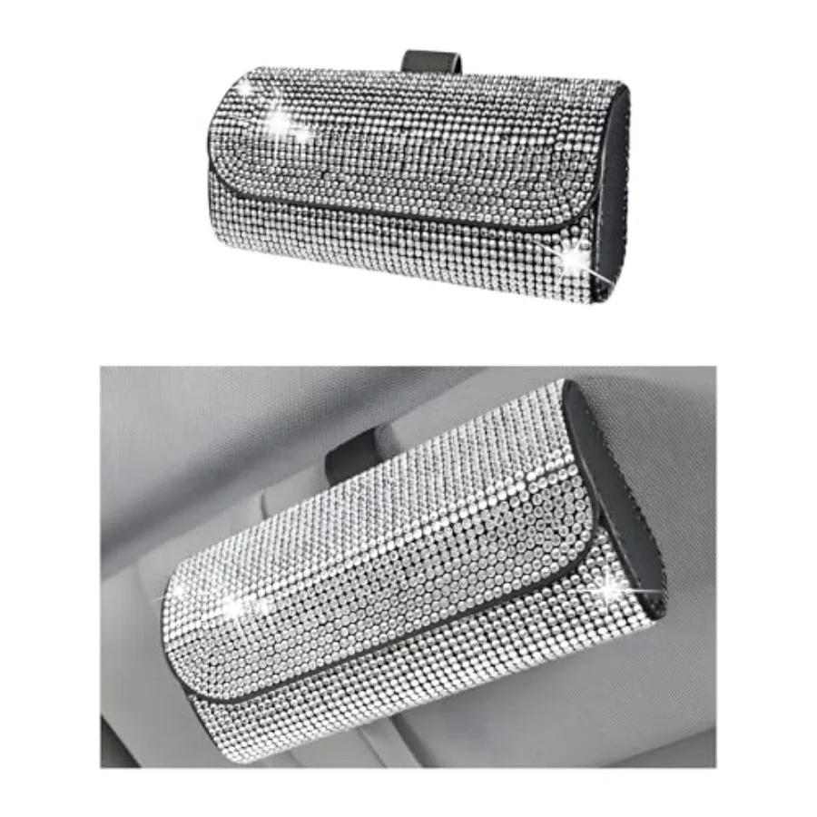 

Bling Sunglasses Holder for Sun Visor, Sparkling Glasses Sun Visor Organizer Case with Hidden Magnetic Closure, Auto Visor Crys