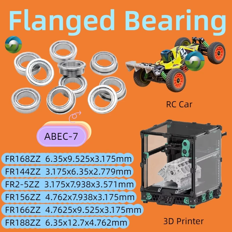 10Pcs FR168ZZ Flanged Bearing 6.35x9.525x3.175mm (1/4
