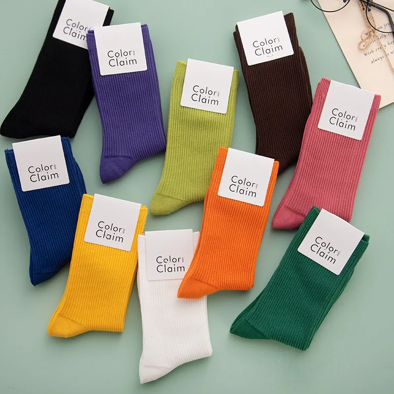 Womens Autumn Winter Socks Mid Tube Thick Floor Tide Candy Color Simple Fashion Funny  Home Sock Home Plus Velvet Warm Wholesale
