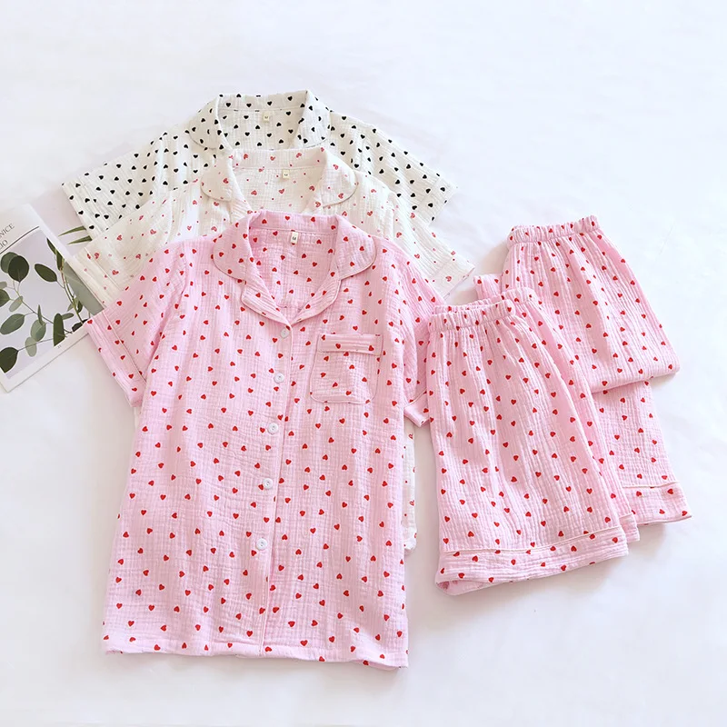

Women's Pajamas Women's Spring Summer Thin Cotton Short Sleeve Shorts Casual Trousers Cotton Loose Loungewear Three-piece Pijama