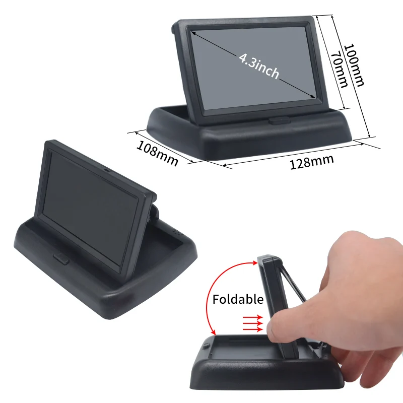 Hippcron 4.3 Inch Car Reverse Monitor Foldable Color TFT LCD HD Screen for Rear View Camera