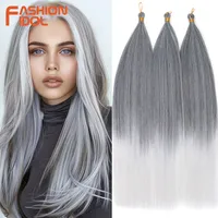 Mechones de pelo de poni liso Ariel de 28 "", 3 uds., trenzas de ganchillo, pelo trenzado sintético, extensiones de cabello de ganchillo gris plateado ombré