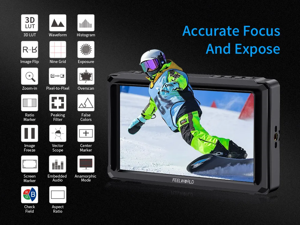 FEELWORLD FW568 PRO 6 Zoll 1200nit Leichter Kamera-Feld-DSLR-Monitor 1920 x 1080 Custom 3D LUT 4K HDMI 60 Hz HDMI Ein- und Ausgang – Detail 8
