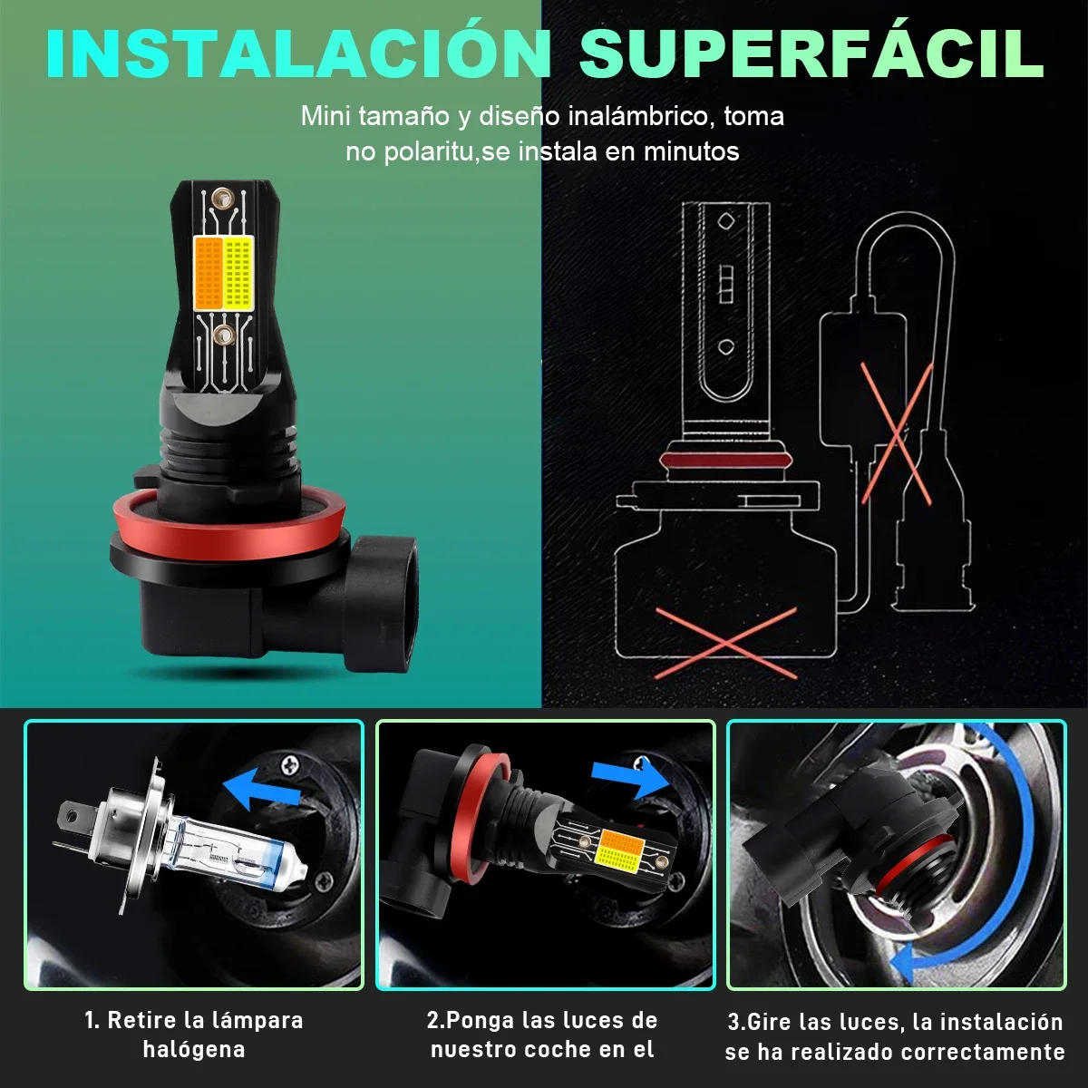 H7 H11 H8 H9 880 881 H27 H1 H3 삼색 백색 황색 스트로브 9006 HB4 HB3 9005 5202 H16 COB 안개등 LED 전구 자동차 DRL 3000LM