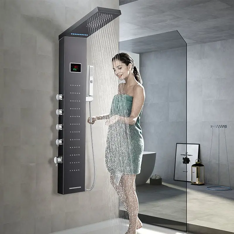 

304 stainless steel shower screen, natural black set, all copper faucet, bath column