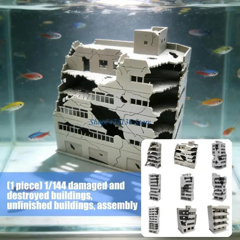H7ED N Scale 1:144 Outland Model Modern House Sand Table Scene Damaged Building Model Garden Microlandscape Ornament Decors