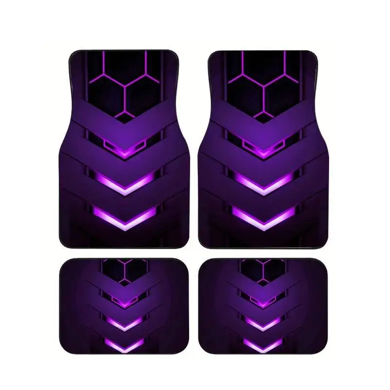 

4Pcs Purple Black Hexagon Tech Car Floor Mats Universal Anti-Slip Waterproof Modern Style Auto Mats for Sedan SUV Truck - Gift S