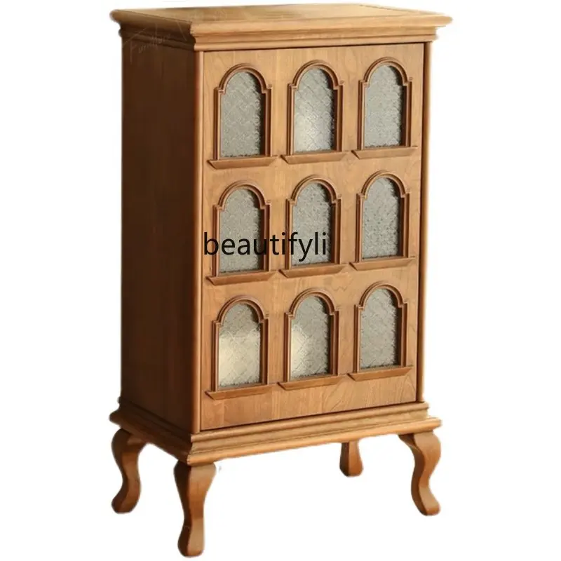 

Solid Wood Storage Display Cabinet American Mid-Ancient Entrance Cabinet Living Room Small Apartment Sideboard Cabinet