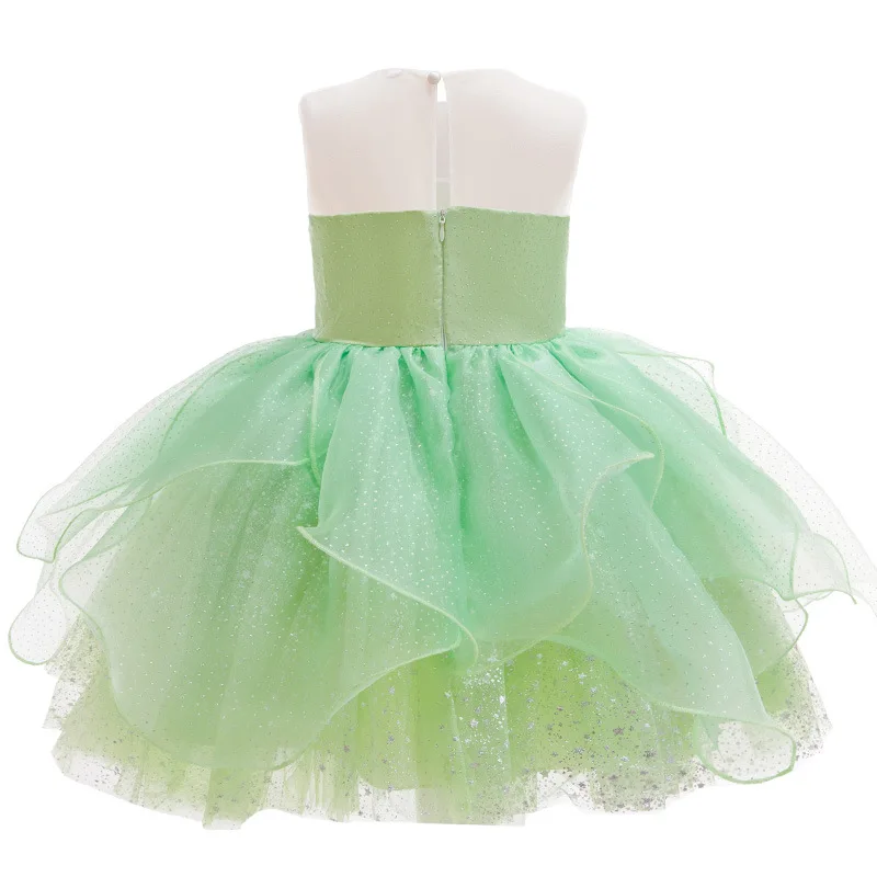 Elf Cosplay Costume Green Pearls Flower Decor Princess Dress+Wing For Girls Fancy Halloween Carnival Birthday Party Fairy Outfit