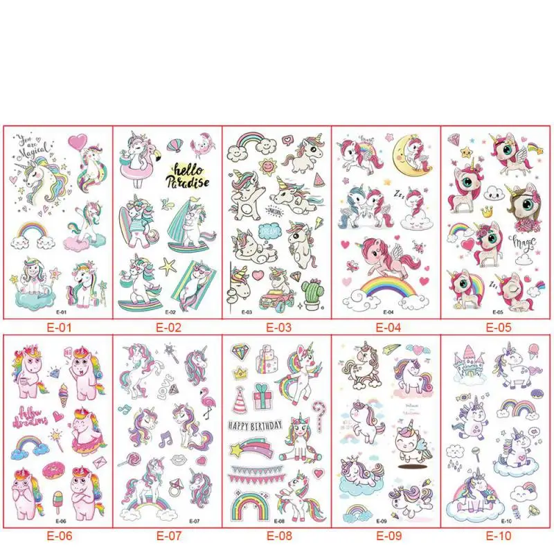 10Pcs/set New Waterproof Dinosaur DIY Cartoon Fake Tattoo Sticker Cute Unicorn Animal Car Dinosaur Fish Temporary Tattoo Sticker