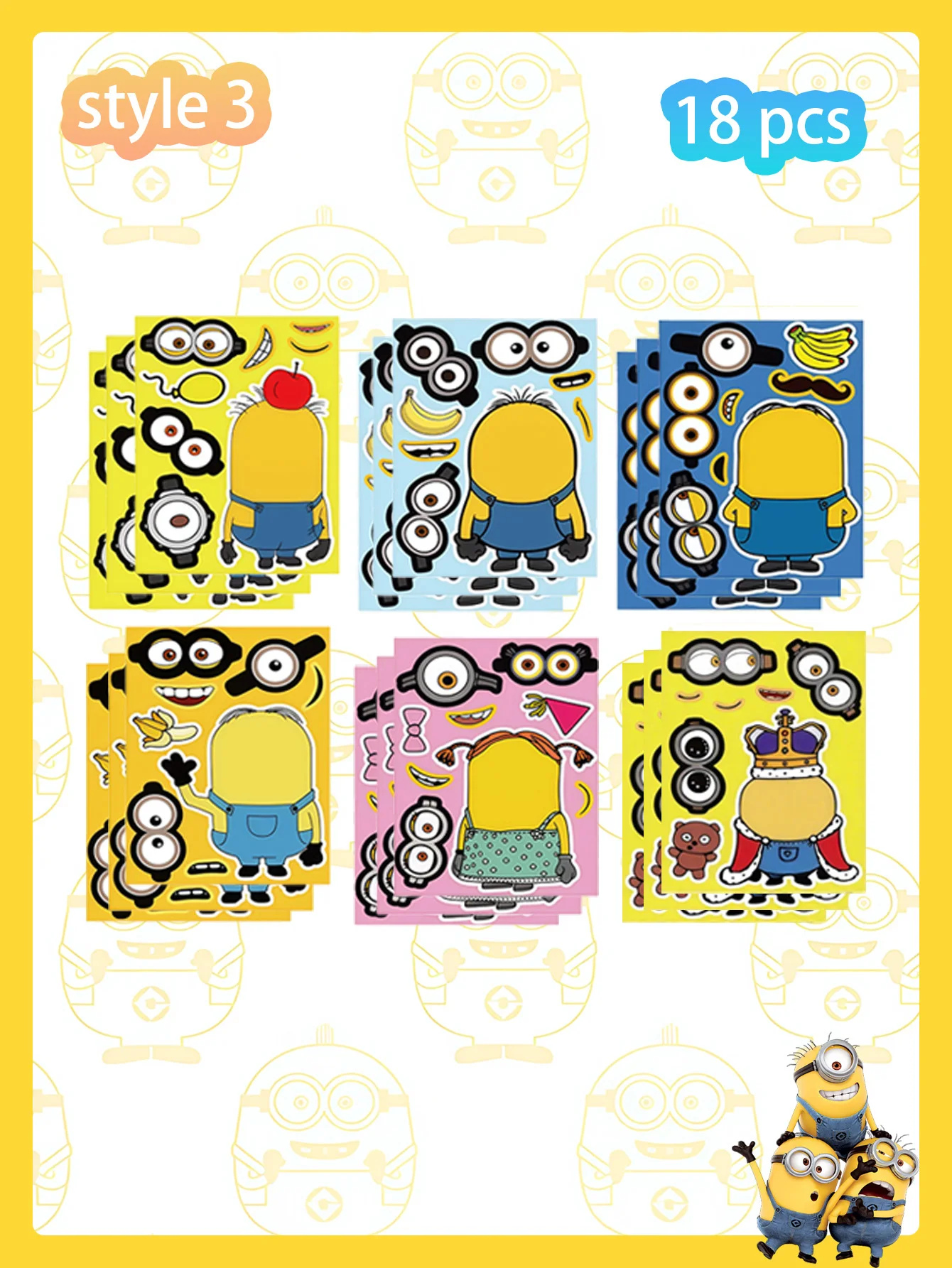 6/12/18/24 pegatinas de rompecabezas temáticas de MINISO Minions, pegatinas hechas a mano DIY, pegatinas decorativas, el mejor regalo navideño para un buen amigo