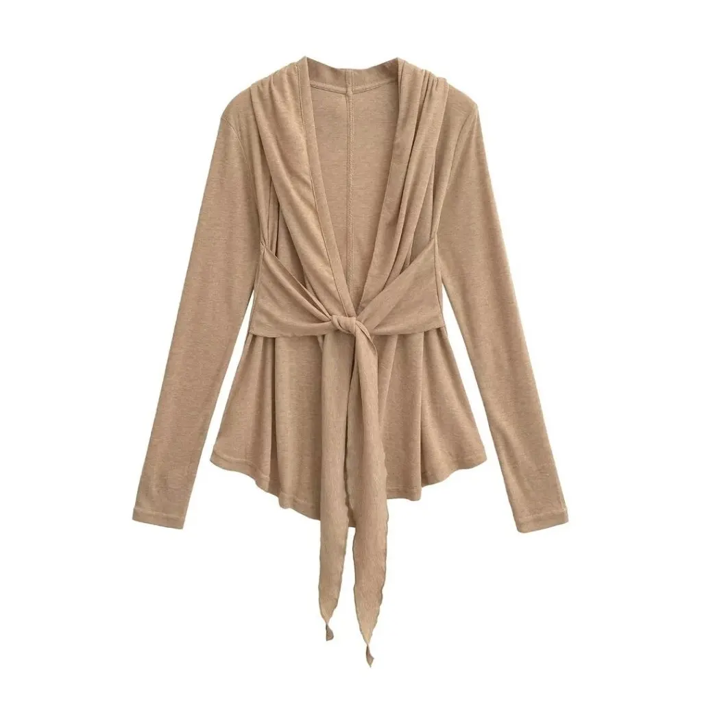 

Winter Fashion Women's Long Sleeve Cardigan Top Lace-Up Loose Blouse Cross Border Style X92420