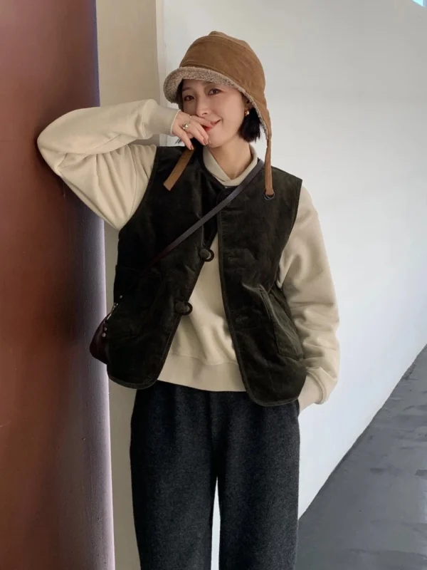 

Beibei Home een Corduroy Vest Women's ort Svel Double-sided Wear Spring Autumn New Sle Faionable Cotton Blend