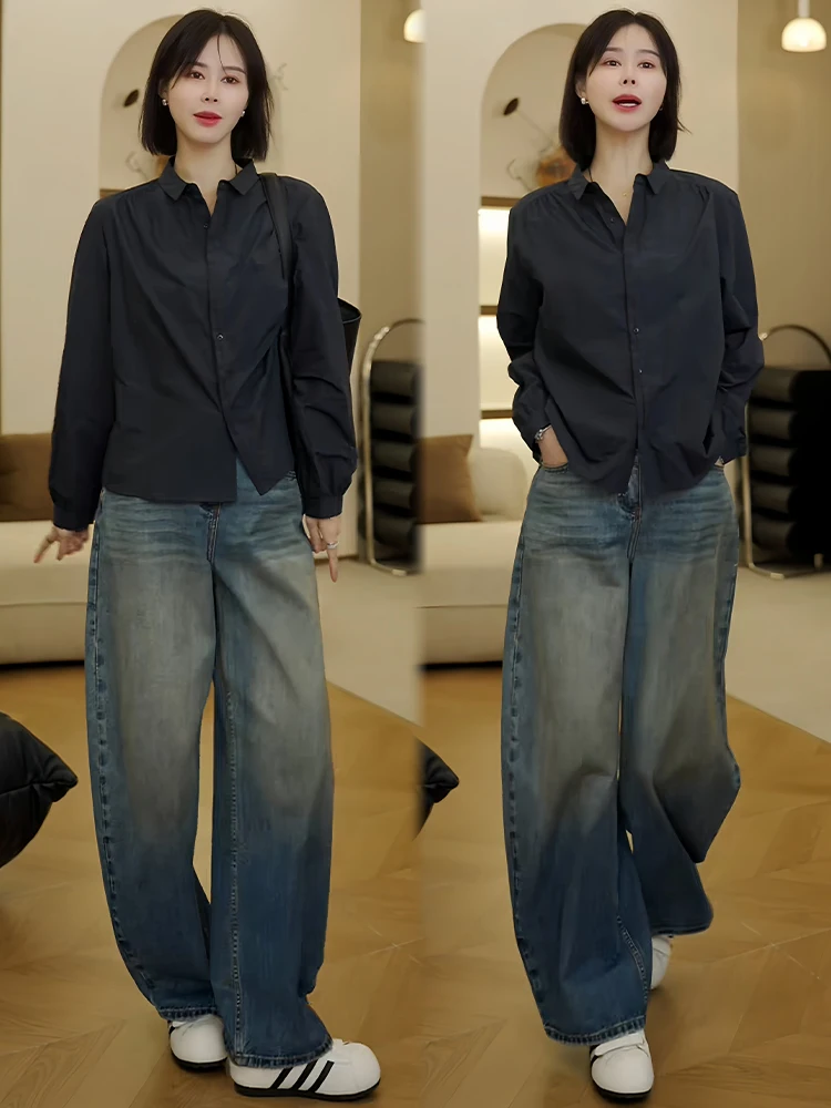 Décontracté Long Sve irt femmes Faion 2026 nouveau automne Design à la mode sens élégance polyvalent Anti-âge irt XiaoXiang Sle