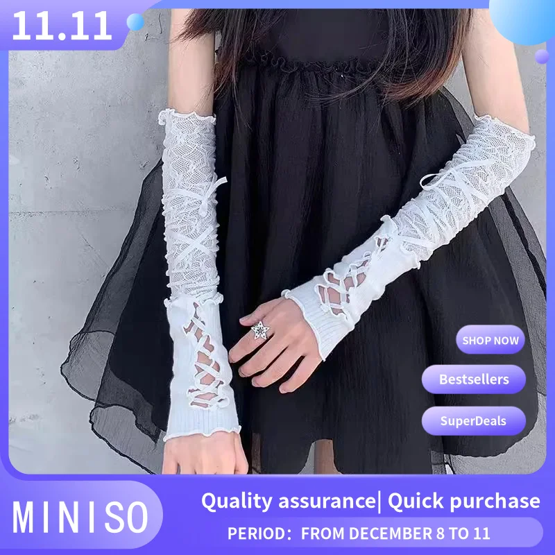 Halloween Gloves Y2k Long Sleeves Women'S Ballet Style Half Palm Subculture Lolita Accessories Lace Strap Sleeves Cosplay Prop