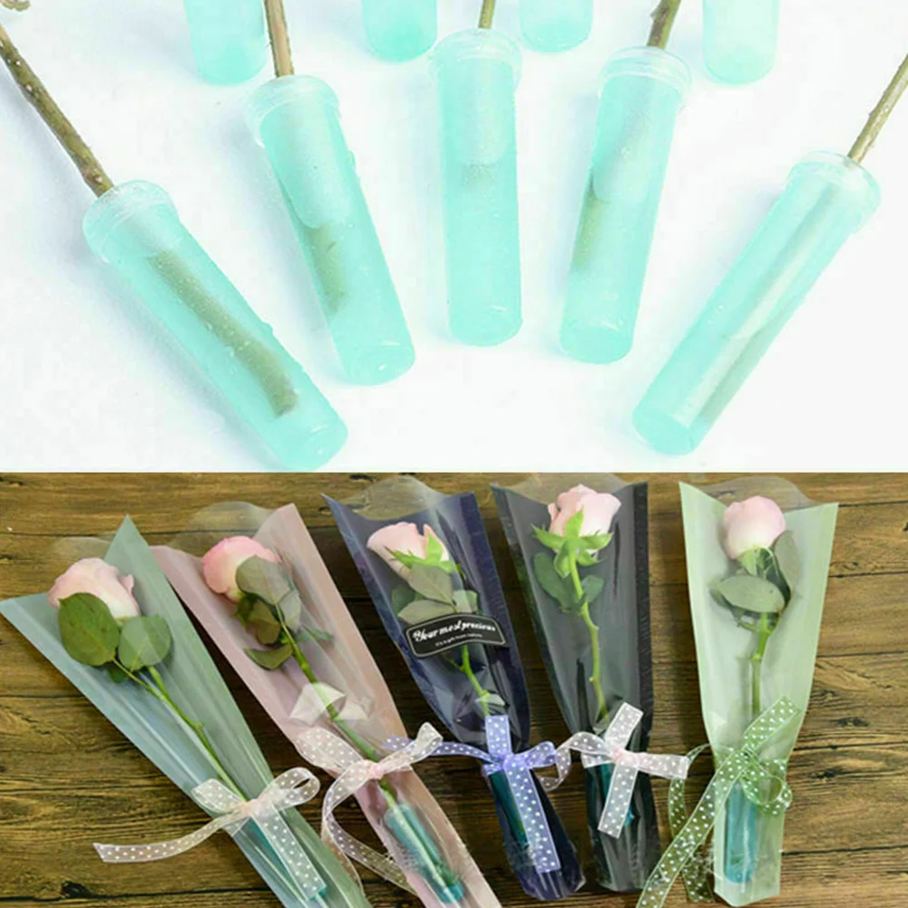 100pcs Garden With Cap Durable Keep Fresh Plastic Floral Container Water Flower Hydroponic Nutrition Tube Shop Supplies Tool