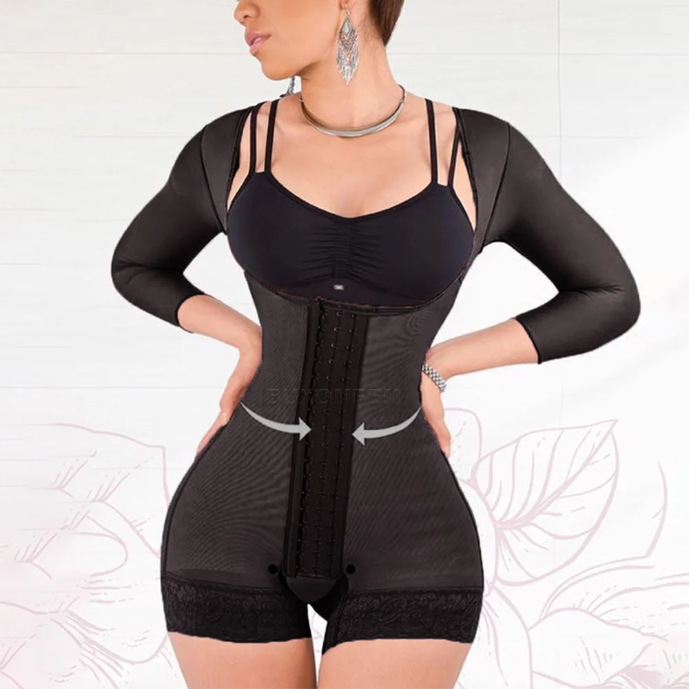 

High Comression Tummy Control Shapewear Slimming Fajas Lace Body Shaper Soft Sleeved High-Backed Waist Shaper and Butt Lifter