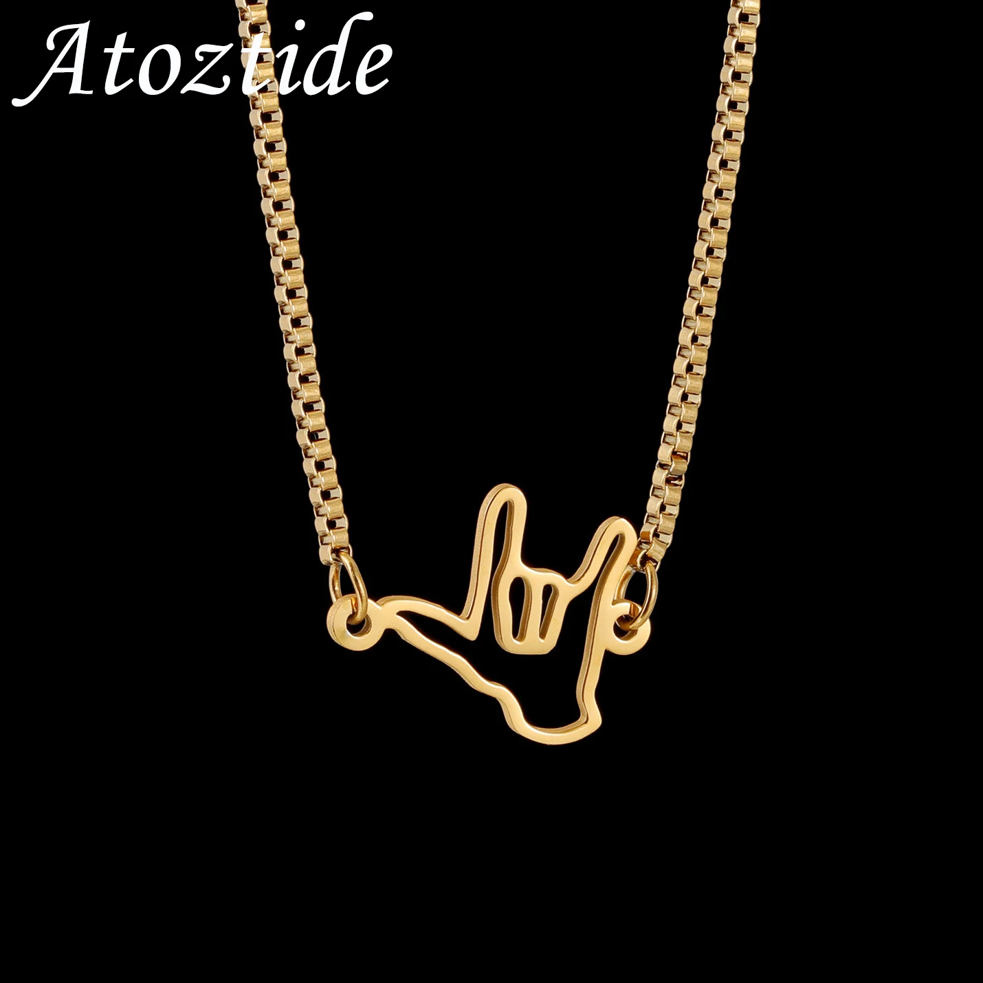 

Atoztide Personalized Custom Hand Gesture Necklace for Women Stainless Steel Hand Sign Language Choker Box Chain Jewelry Gifts